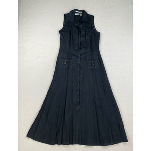 Nikki Valentine Linen Maxi Dress Size 10 Black Sleeveless Eyelets Goth Grunge